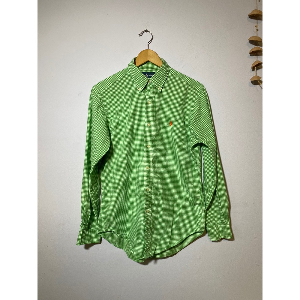 Green Polo Ralph Lauren Gingham Check Button Down Shirt Classic Fit (Mens M)
